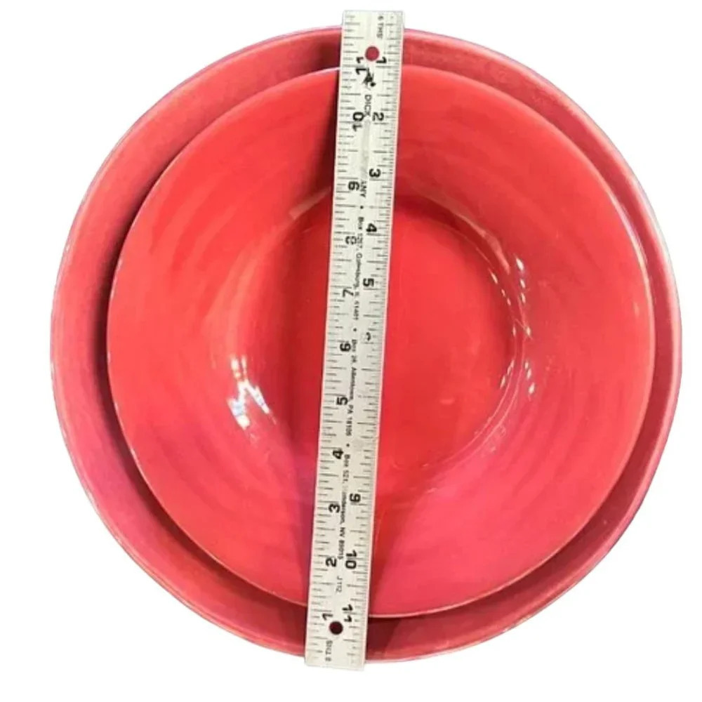 2 POTTERY BARN Sausalito Plates - Dinner & Side/Soup/Rimmed Bowl Red/Maroon